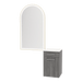 Glo Wall Mount Styling Station with Tilt-out Appliance Holder, Solid Surface Countertop, and Gold Arch Paloma Mirror - Kaemark