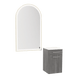 Glo Wall Mount Styling Station with Tilt-out Appliance Holder, Solid Surface Countertop, and Gold Arch Paloma Mirror - Kaemark