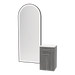 Glo Wall Mount Styling Station with Tilt-out Appliance Holder, Solid Surface Countertop, and Black Full-Length Arch Paloma Mirror - Kaemark