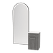 Glo Wall Mount Styling Station with Tilt-out Appliance Holder, Solid Surface Countertop, and Black Full-Length Arch Paloma Mirror - Kaemark