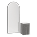 Glo Wall Mount Styling Station with Tilt-out Appliance Holder, Solid Surface Countertop, and Black Full-Length Arch Paloma Mirror - Kaemark