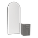 Glo Wall Mount Styling Station with Tilt-out Appliance Holder, Solid Surface Countertop, and Black Full-Length Arch Paloma Mirror - Kaemark