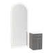 Glo Wall Mount Styling Station with Tilt-out Appliance Holder, Solid Surface Countertop, and Gold Full-Length Arch Paloma Mirror - Kaemark