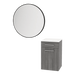 Glo Wall Mount Styling Station with Tilt-out Appliance Holder, Solid Surface Countertop, and Black Round Westin Mirror - Kaemark