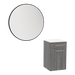 Glo Wall Mount Styling Station with Tilt-out Appliance Holder, Solid Surface Countertop, and Silver Round Glo Mirror - Kaemark