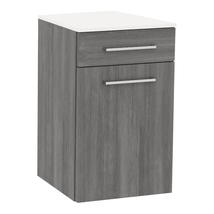 Glo Wall Mount Styling Station with Tilt-out Appliance Holder and Solid Surface Countertop (Cabinet Only) - Kaemark