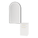 Glo Wall Mount Styling Station with Tilt-out Appliance Holder, Solid Surface Countertop, and Black Arch Paloma Mirror - Kaemark