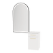 Glo Wall Mount Styling Station with Tilt-out Appliance Holder, Solid Surface Countertop, and Black Arch Paloma Mirror - Kaemark