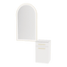 Glo Wall Mount Styling Station with Tilt-out Appliance Holder, Solid Surface Countertop, and Gold Arch Paloma Mirror - Kaemark