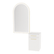 Glo Wall Mount Styling Station with Tilt-out Appliance Holder, Solid Surface Countertop, and Gold Arch Paloma Mirror - Kaemark