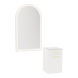 Glo Wall Mount Styling Station with Tilt-out Appliance Holder, Solid Surface Countertop, and Gold Arch Paloma Mirror - Kaemark