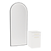 Glo Wall Mount Styling Station with Tilt-out Appliance Holder, Solid Surface Countertop, and Black Full-Length Arch Paloma Mirror - Kaemark