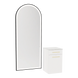 Glo Wall Mount Styling Station with Tilt-out Appliance Holder, Solid Surface Countertop, and Black Full-Length Arch Paloma Mirror - Kaemark