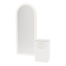 Glo Wall Mount Styling Station with Tilt-out Appliance Holder, Solid Surface Countertop, and Gold Full-Length Arch Paloma Mirror - Kaemark