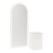 Glo Wall Mount Styling Station with Tilt-out Appliance Holder, Solid Surface Countertop, and Gold Full-Length Arch Paloma Mirror - Kaemark