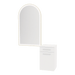 Glo Wall Mount Styling Station with Tilt-out Appliance Holder, Solid Surface Countertop, and Gold Arch Paloma Mirror - Kaemark