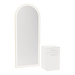 Glo Wall Mount Styling Station with Tilt-out Appliance Holder, Solid Surface Countertop, and Gold Full-Length Arch Paloma Mirror - Kaemark