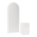 Glo Wall Mount Styling Station with Tilt-out Appliance Holder, Solid Surface Countertop, and Gold Full-Length Arch Paloma Mirror - Kaemark