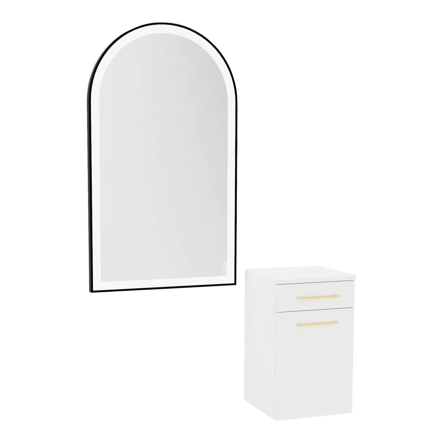 Glo Wall Mount Styling Station with Tilt-out Appliance Holder and Black Arch Paloma Mirror - Kaemark