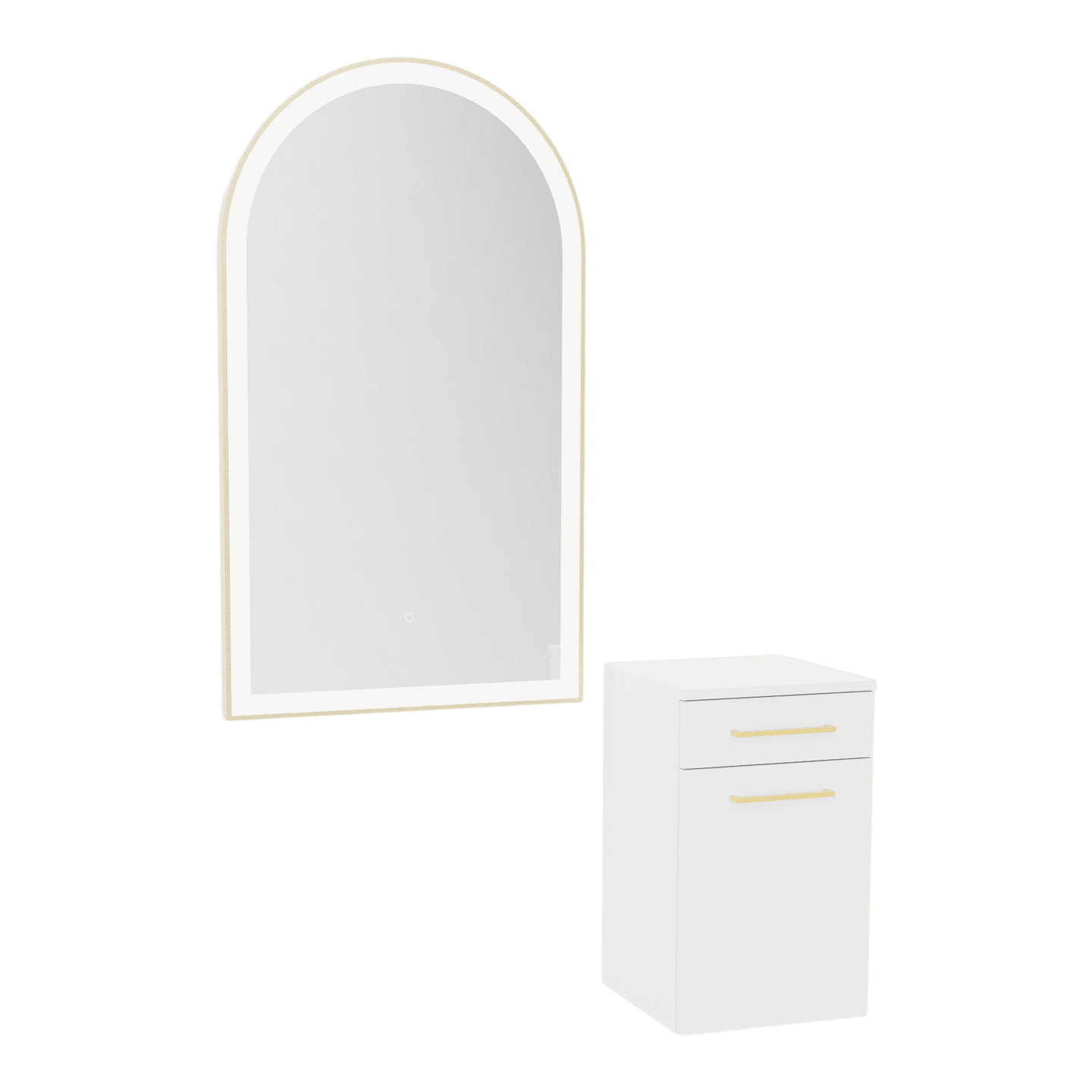 Glo Wall Mount Styling Station with Tilt-out Appliance Holder and Gold Arch Paloma Mirror - Kaemark