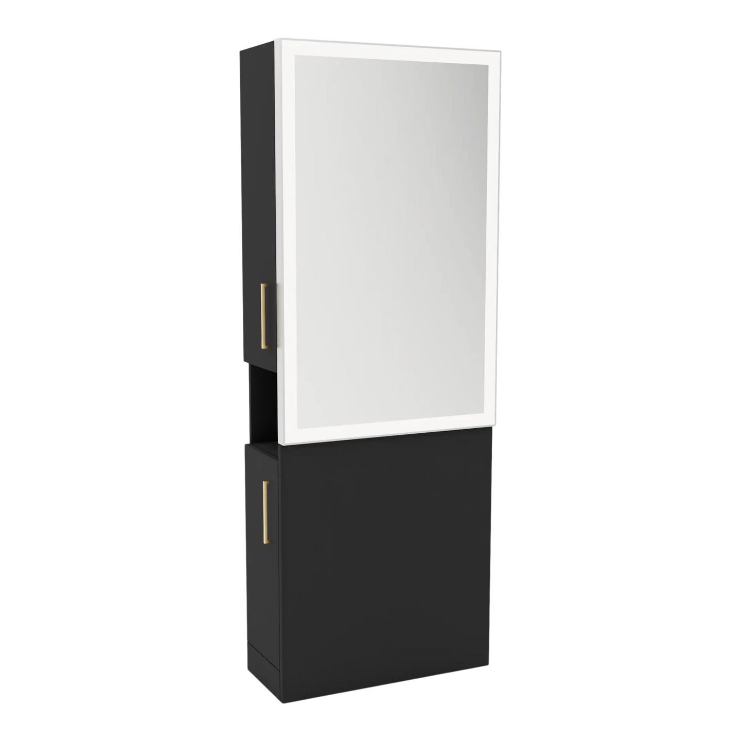 Glo Single Operator Styling Station with Pull-out Appliance Holder and Silver Rectangle Glo Mirror - Kaemark