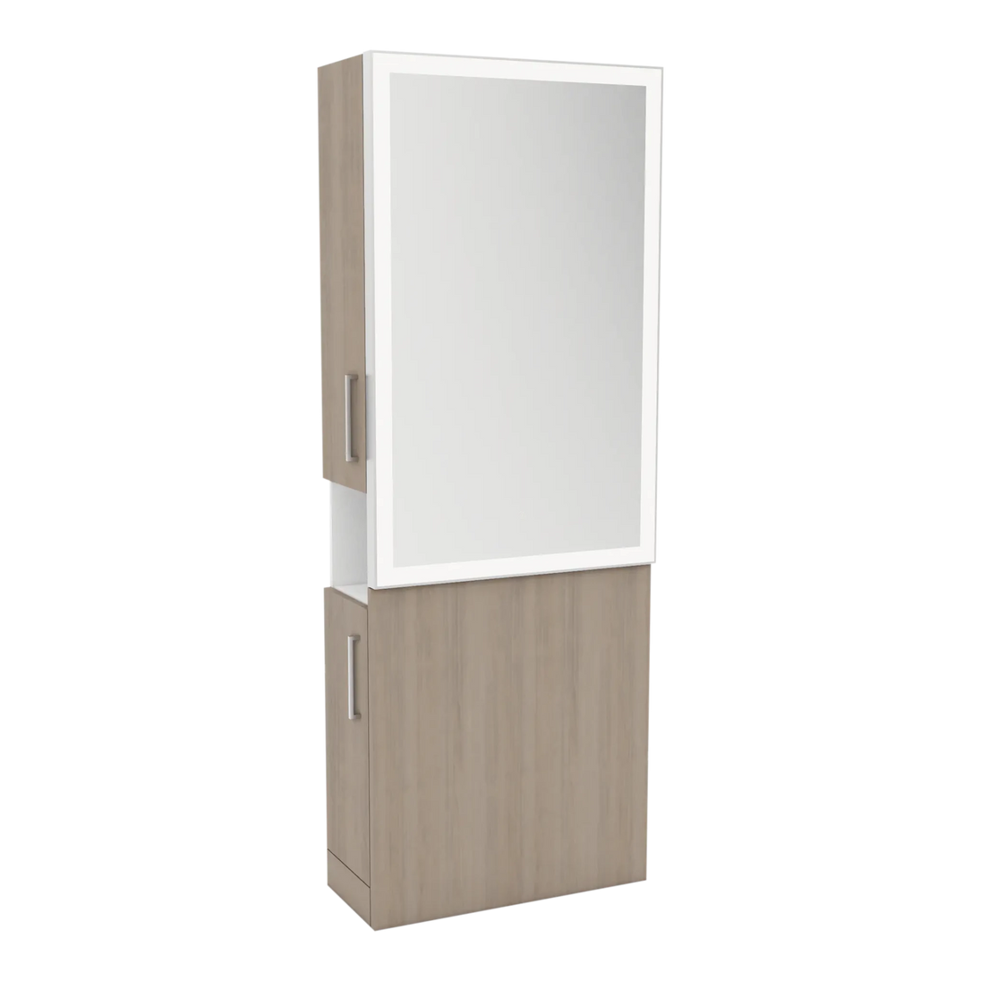 Glo Single Operator Styling Station with Pull-out Appliance Holder and Silver Rectangle Glo Mirror - Kaemark