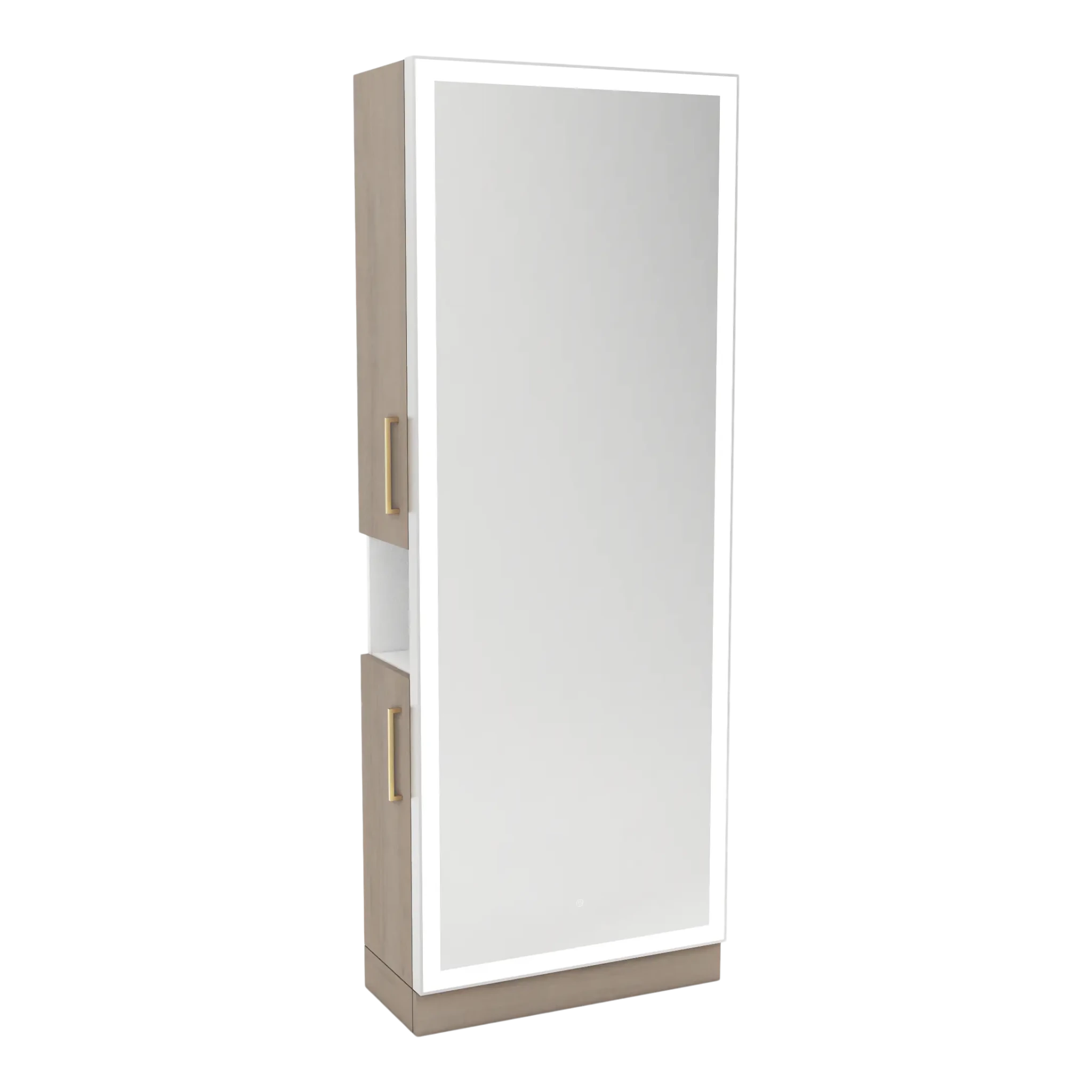 Glo Single Operator Styling Station with Pull-out Appliance Holder, Silver Rectangle Glo Mirror - Kaemark