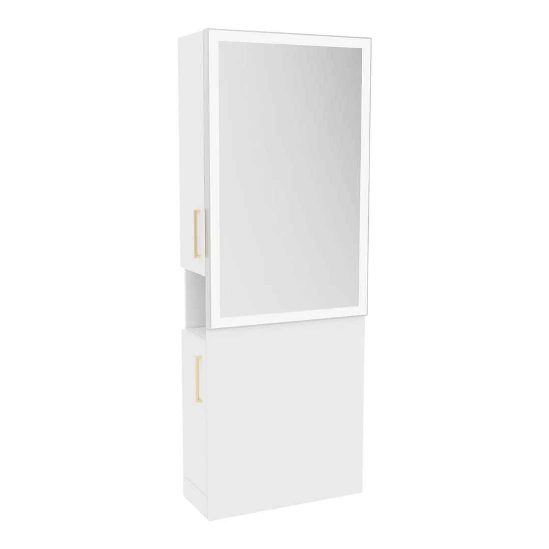 Glo Single Operator Styling Station with Pull-out Appliance Holder and Silver Rectangle Glo Mirror - Kaemark