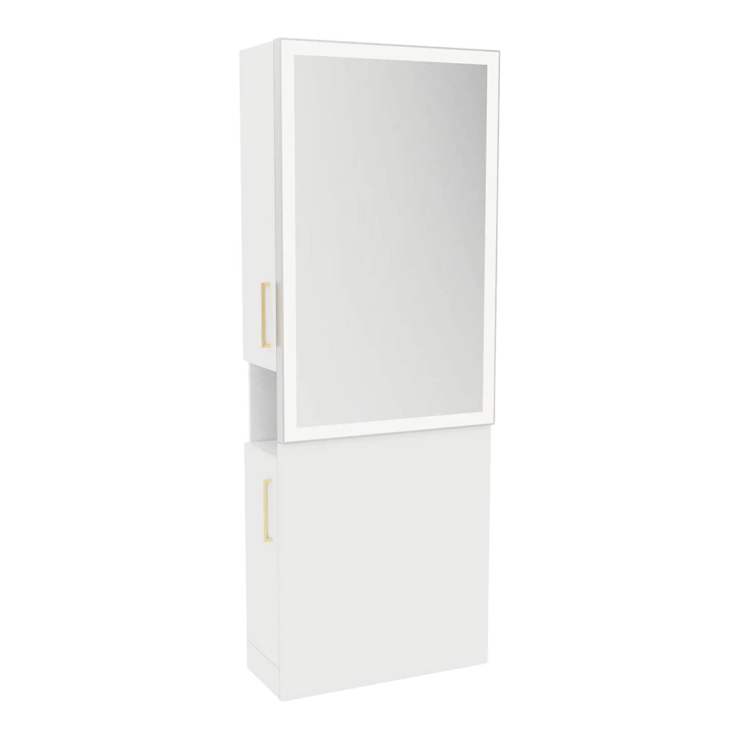 Glo Single Operator Styling Station with Pull-out Appliance Holder and Silver Rectangle Glo Mirror - Kaemark