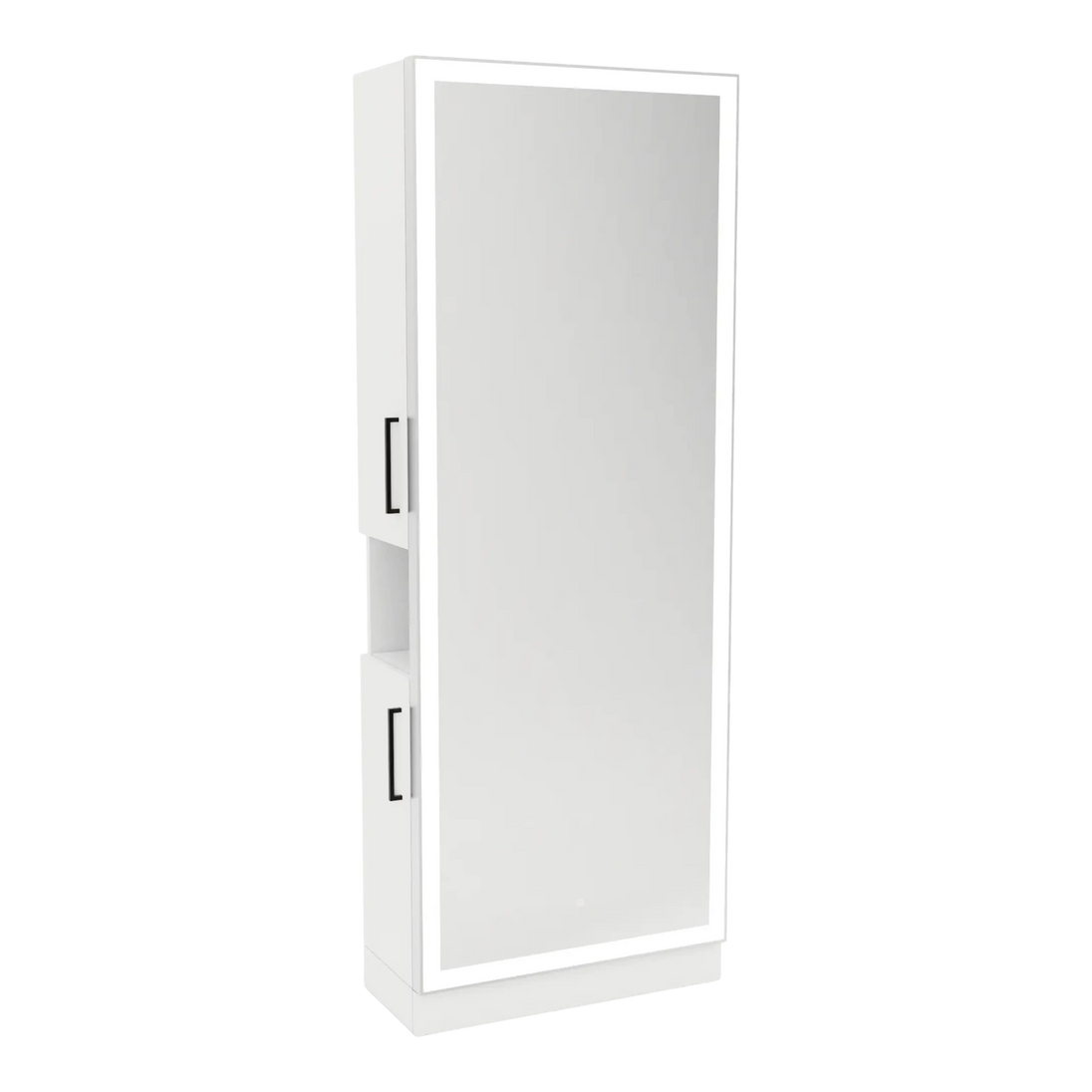 Glo Single Operator Styling Station with Pull-out Appliance Holder, Silver Rectangle Glo Mirror - Kaemark