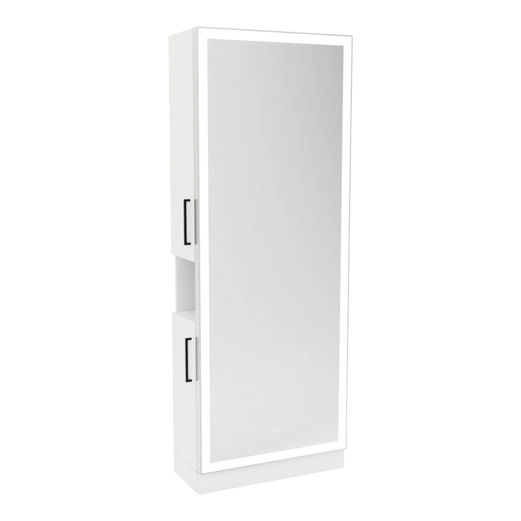 Glo Single Operator Styling Station with Pull-out Appliance Holder, Silver Rectangle Glo Mirror - Kaemark