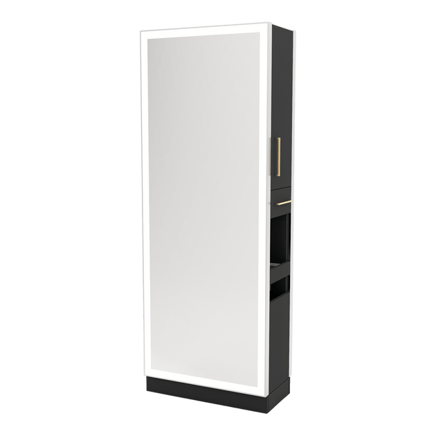 Glo Double Operator Styling Station with Slide-out Appliance Holder and Silver Full-Length Rectangle Glo Mirror - Kaemark