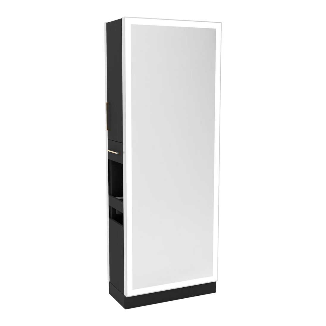 Glo Double Operator Styling Station with Slide-out Appliance Holder and Silver Full-Length Rectangle Glo Mirror - Kaemark