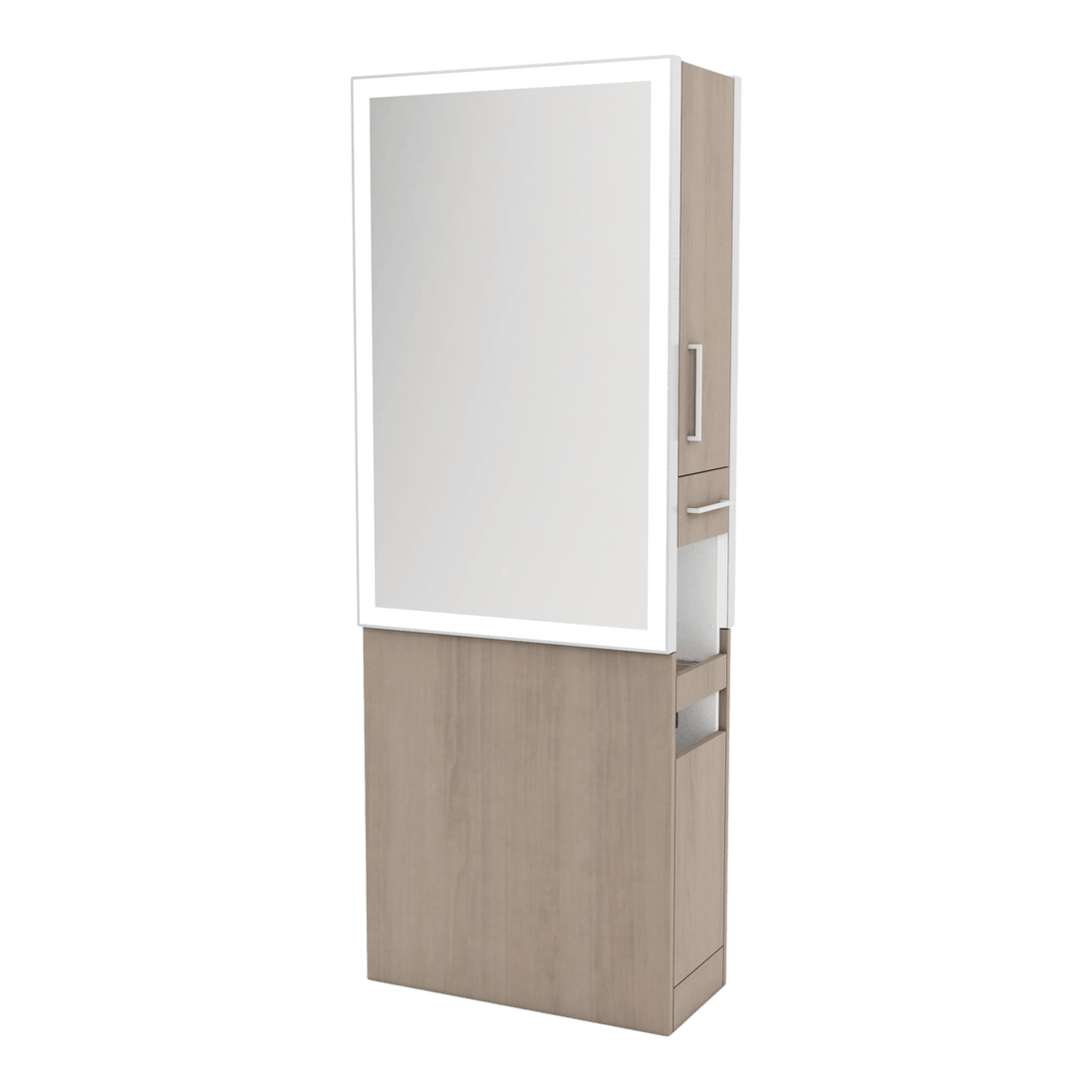 Glo Double Operator Styling Station with Slide-out Appliance Holder and Silver Rectangle Glo Mirror - Kaemark