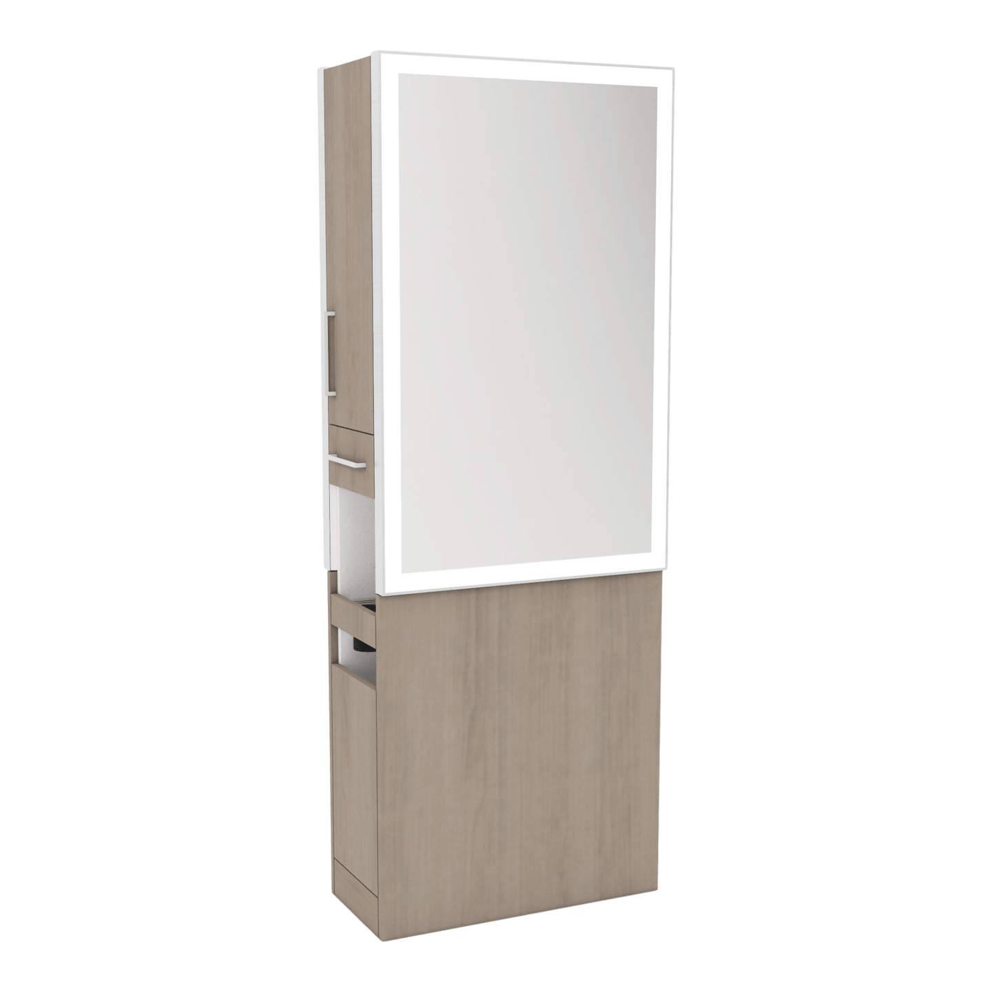 Glo Double Operator Styling Station with Slide-out Appliance Holder and Silver Rectangle Glo Mirror - Kaemark