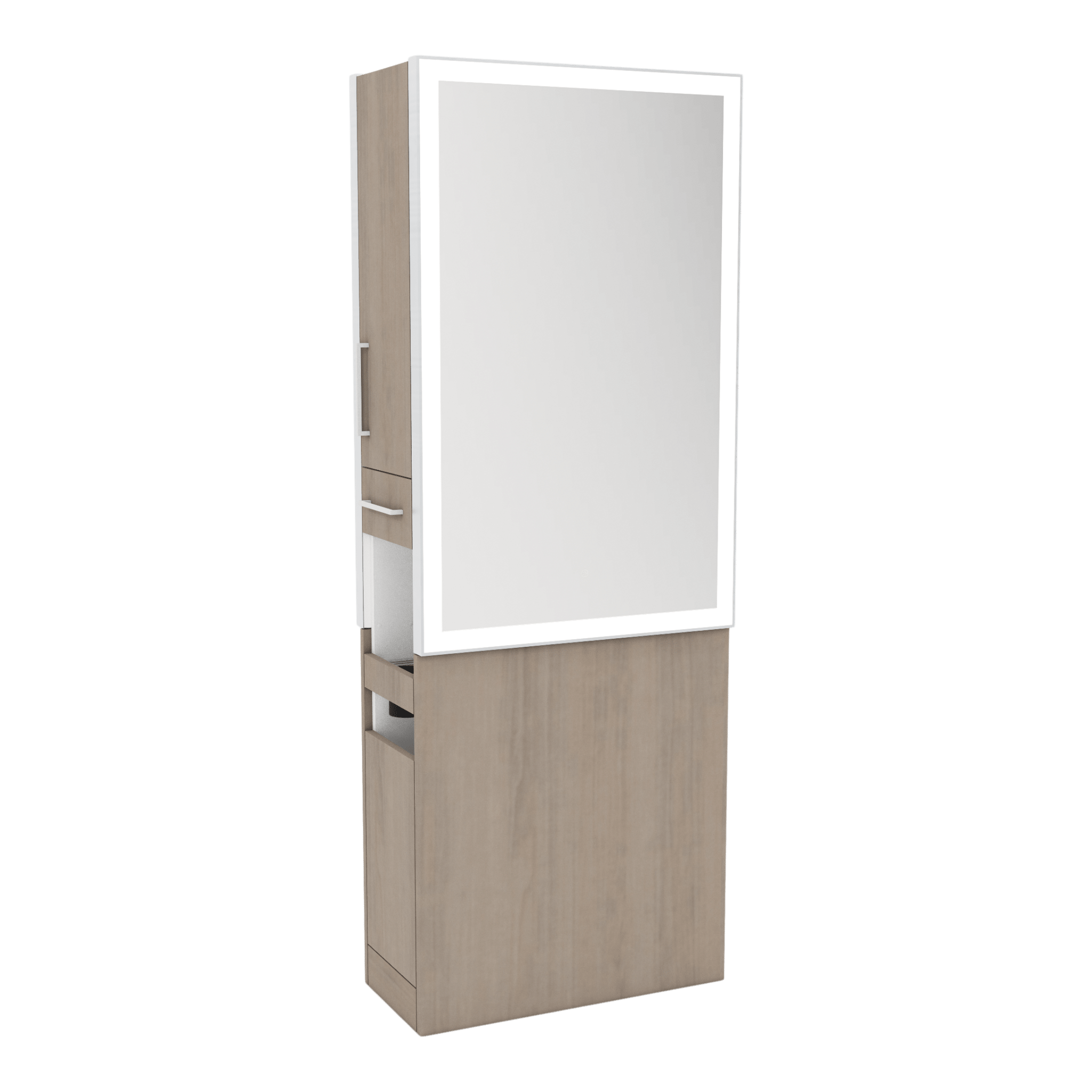Glo Double Operator Styling Station with Slide-out Appliance Holder and Silver Rectangle Glo Mirror - Kaemark