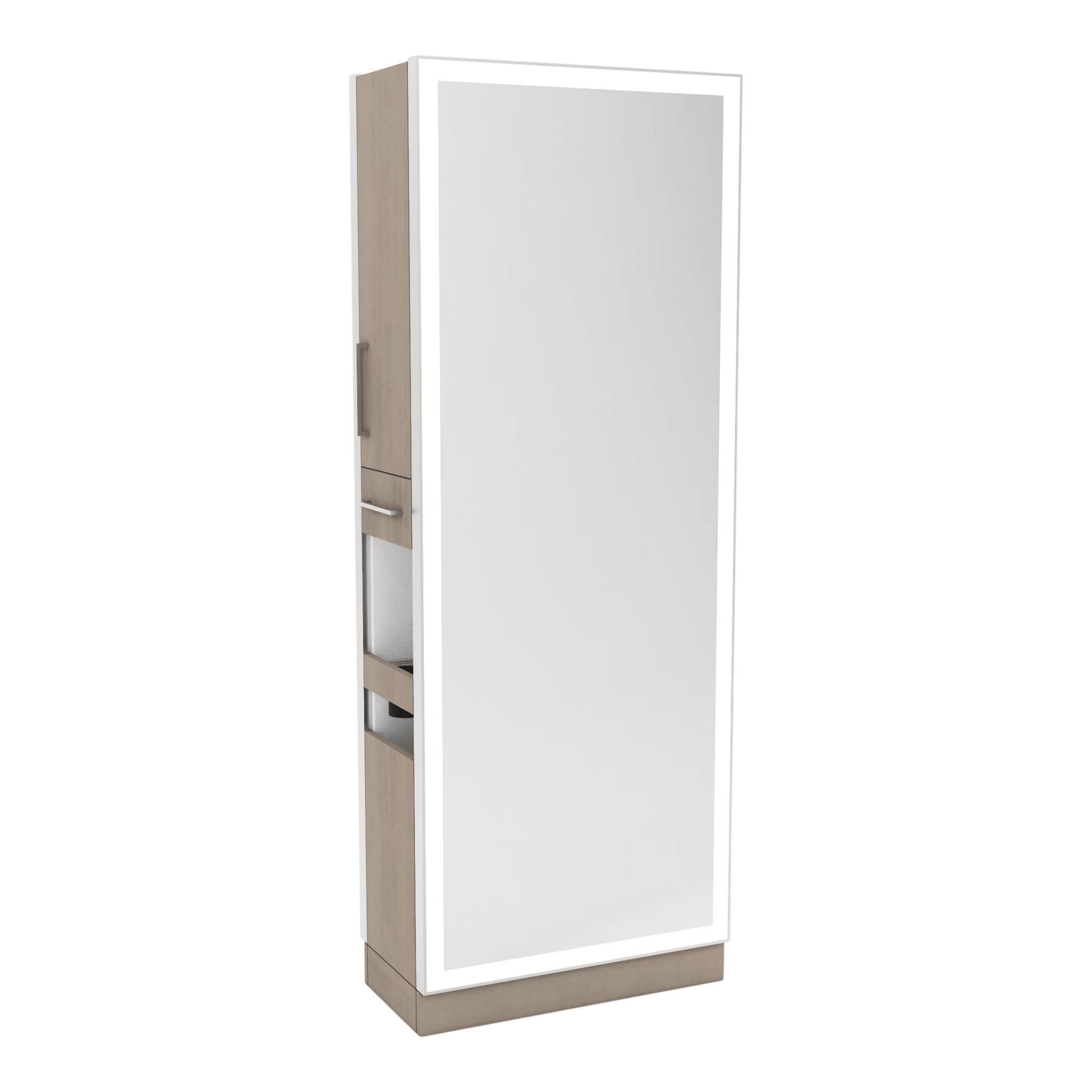 Glo Double Operator Styling Station with Slide-out Appliance Holder and Silver Full-Length Rectangle Glo Mirror - Kaemark