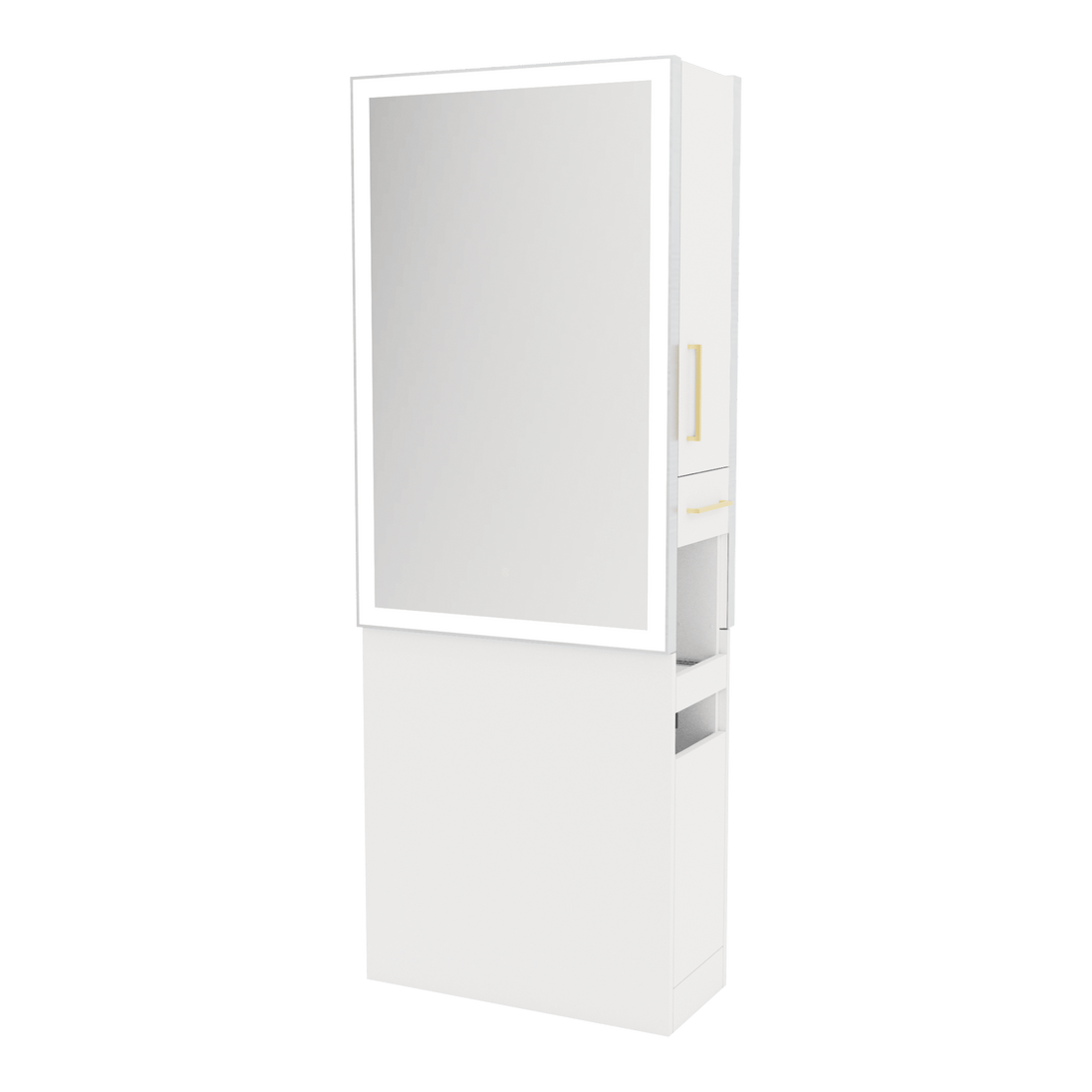Glo Double Operator Styling Station with Slide-out Appliance Holder and Silver Rectangle Glo Mirror - Kaemark