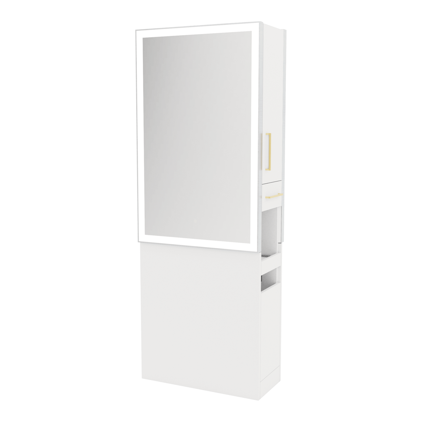 Glo Double Operator Styling Station with Slide-out Appliance Holder and Silver Rectangle Glo Mirror - Kaemark