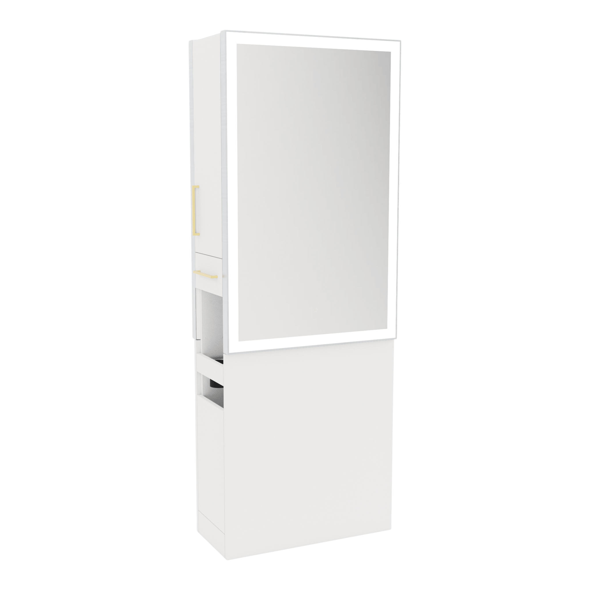 Glo Double Operator Styling Station with Slide-out Appliance Holder and Silver Rectangle Glo Mirror - Kaemark