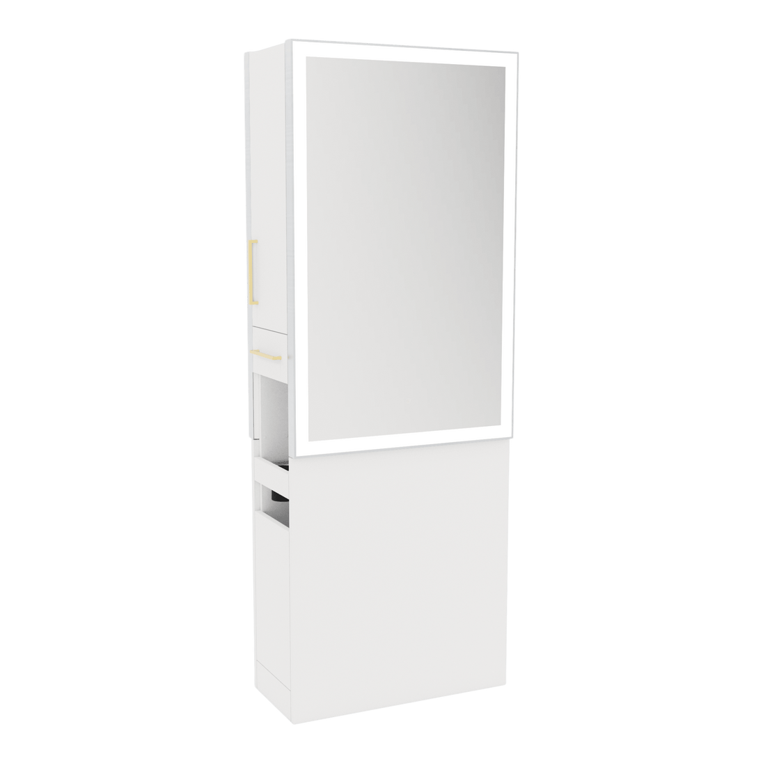 Glo Double Operator Styling Station with Slide-out Appliance Holder and Silver Rectangle Glo Mirror - Kaemark