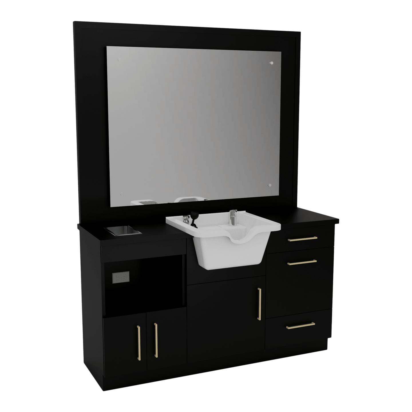 Metro Barber Station with Towel Warmer Cubby, Shear Drawer, and Shampoo Bowl - Kaemark
