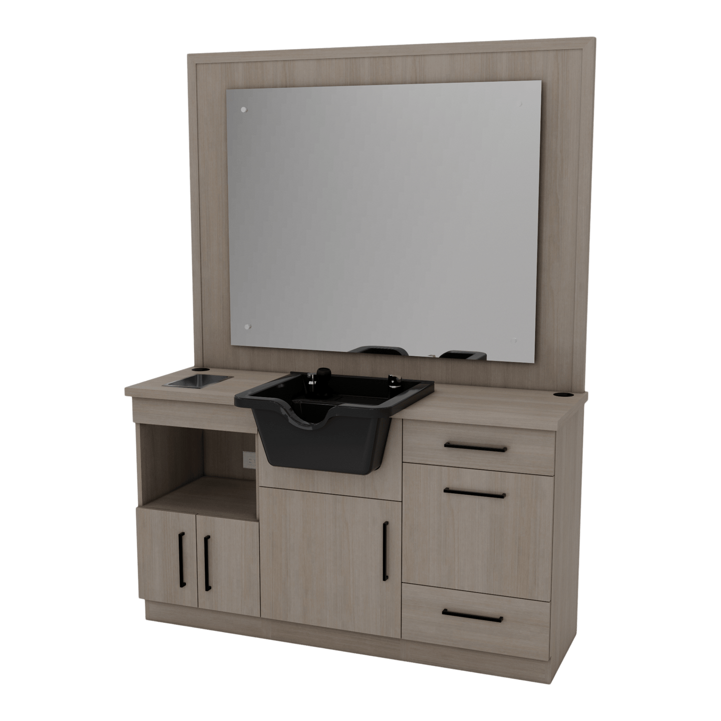 Metro Barber Station with Towel Warmer Cubby, Shear Drawer, and Shampoo Bowl - Kaemark