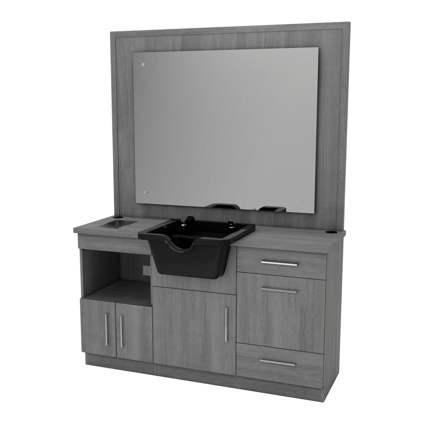 Metro Barber Station with Towel Warmer Cubby, Shear Drawer, and Shampoo Bowl - Kaemark