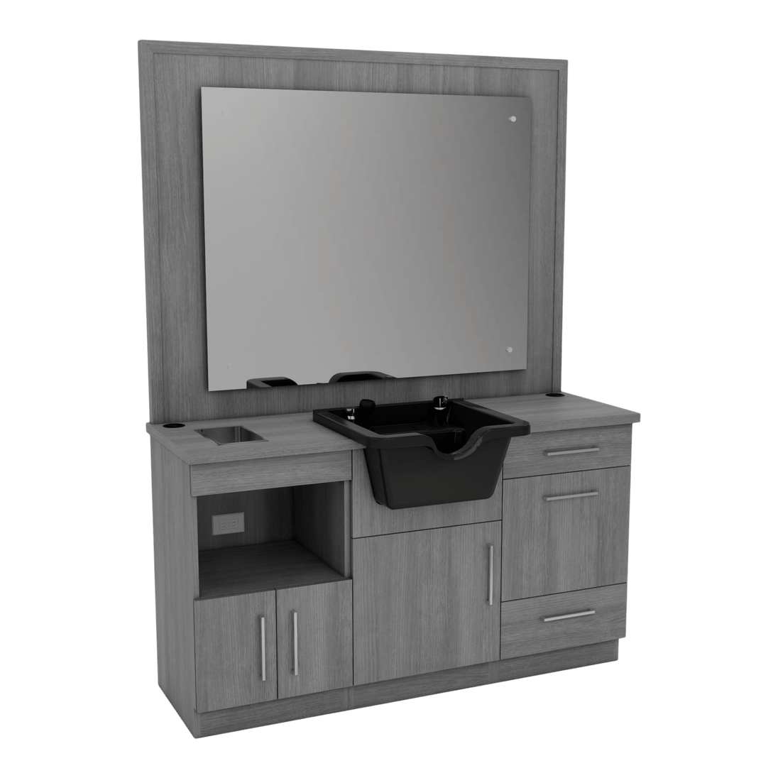 Metro Barber Station with Towel Warmer Cubby, Shear Drawer, and Shampoo Bowl - Kaemark