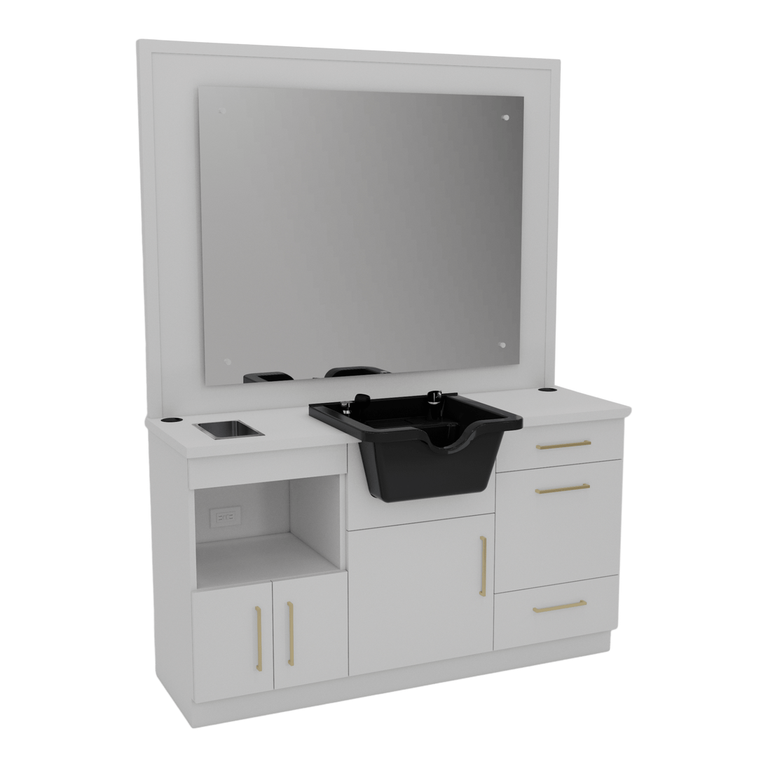 Metro Barber Station with Towel Warmer Cubby, Shear Drawer, and Shampoo Bowl - Kaemark