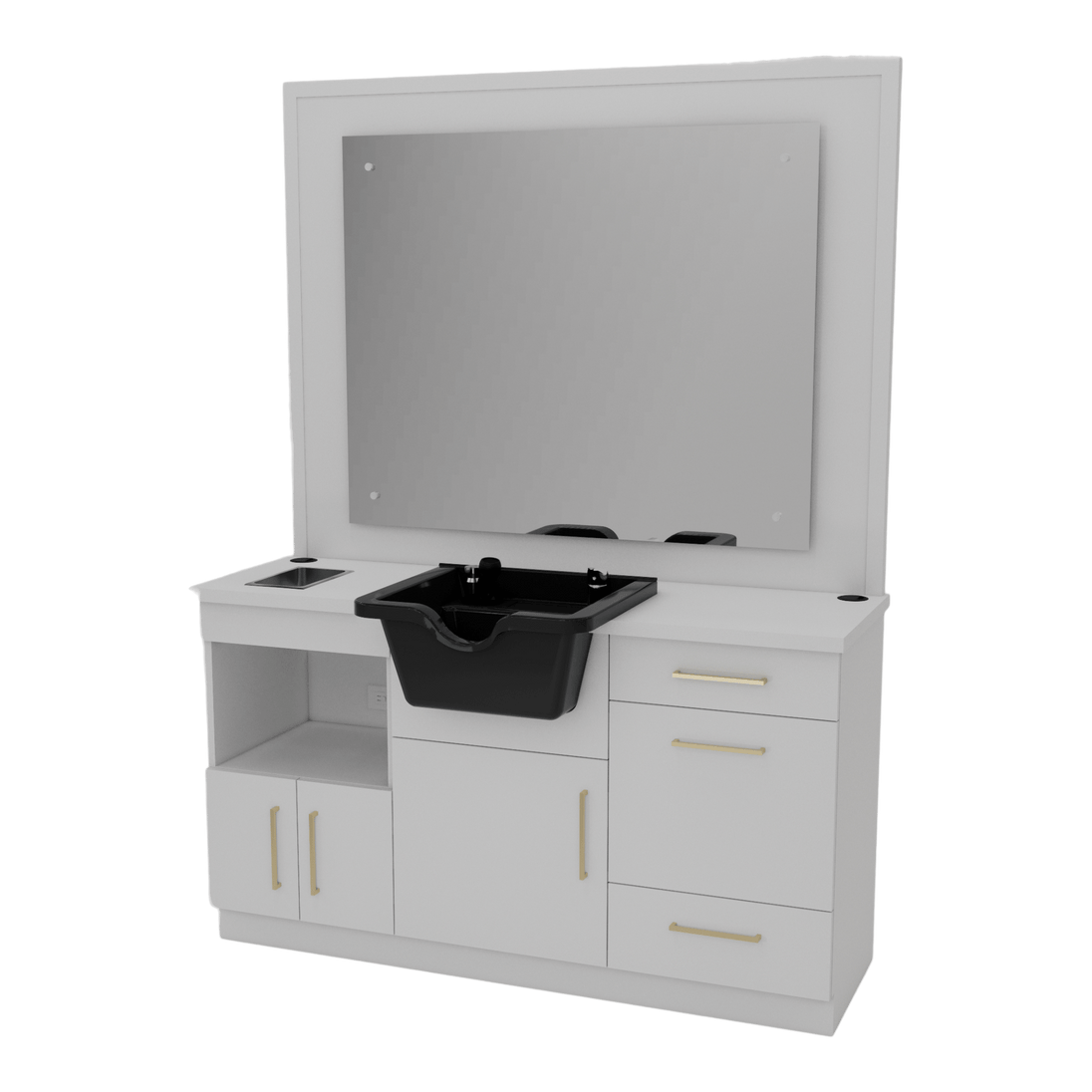 Metro Barber Station with Towel Warmer Cubby, Shear Drawer, and Shampoo Bowl - Kaemark