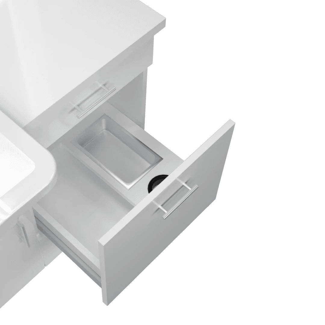Metro Barber Station with Towel Warmer Cubby, Shear Drawer, and Shampoo Bowl - Kaemark
