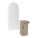 Nova Tower Free Standing Styling Station with Side-Mount Appliance Holder and Gold Full-Length Arch Paloma Mirror - Kaemark
