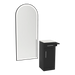 Nova Tower Free Standing Styling Station with Side-Mount Appliance Holder, Solid Surface Countertop, and Black Full-Length Arch Paloma Mirror - Kaemark